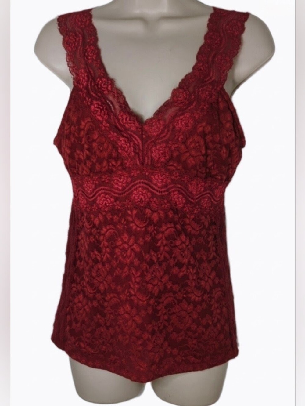 Vtg VS Moda International Red Lace Cami Tank Top Small
